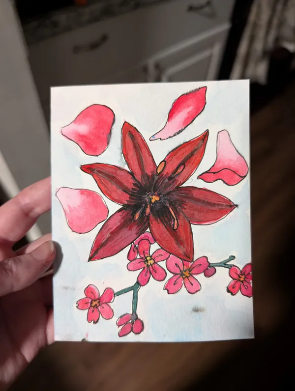 Painting of various red flowers