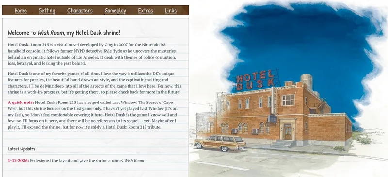 screenshot of my Hotel Dusk shrine