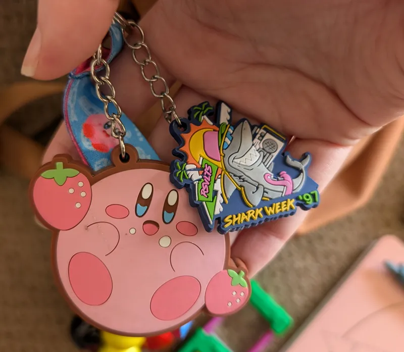 Kirby and Shark Week '97 keychains