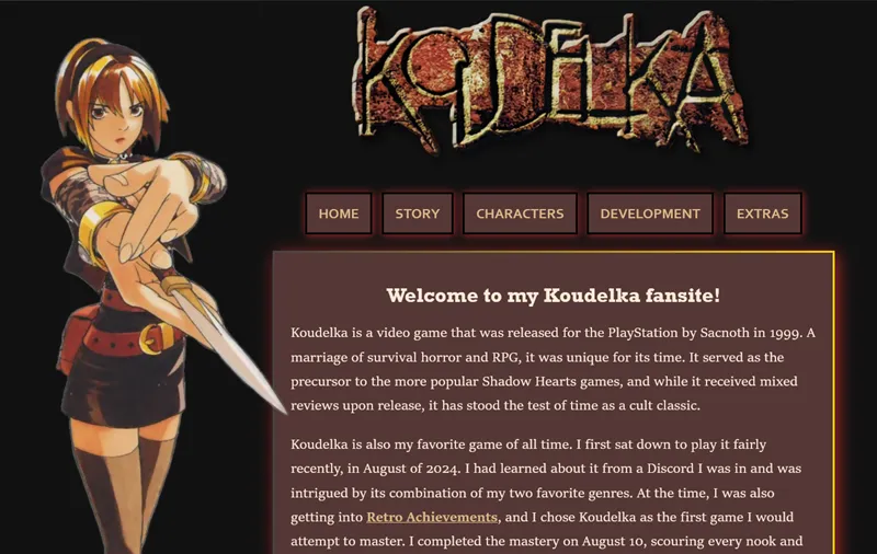 screenshot of my Koudelka fansite