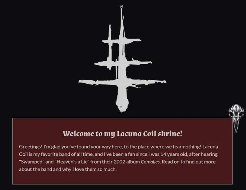 screenshot of my Lacuna Coil shrine