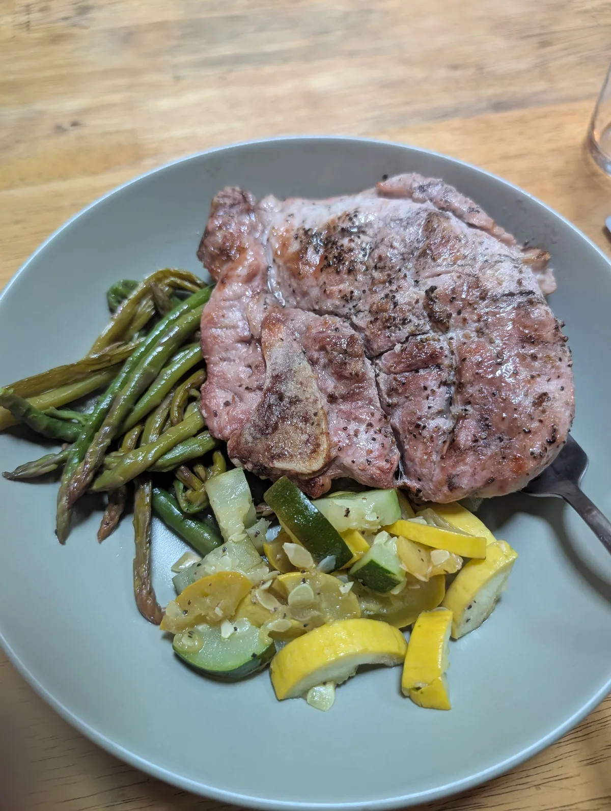 pork chops with grilled veggies