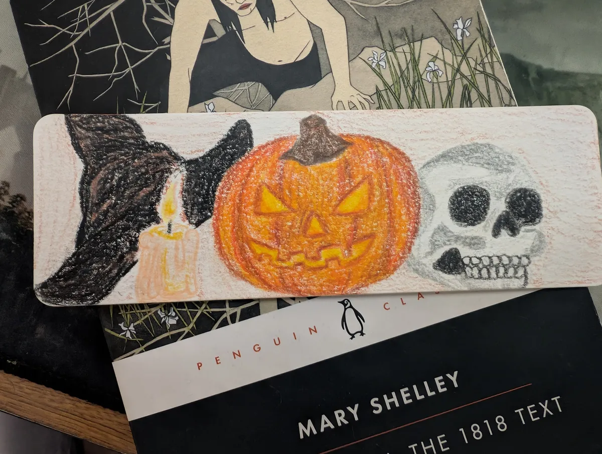 a handcrafted Halloween bookmark