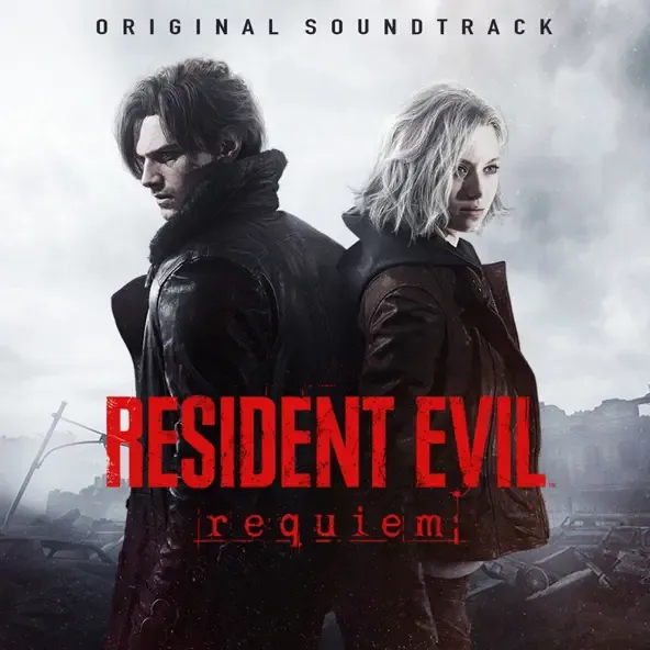 Resident Evil Requiem album cover featuring Grace and Leon