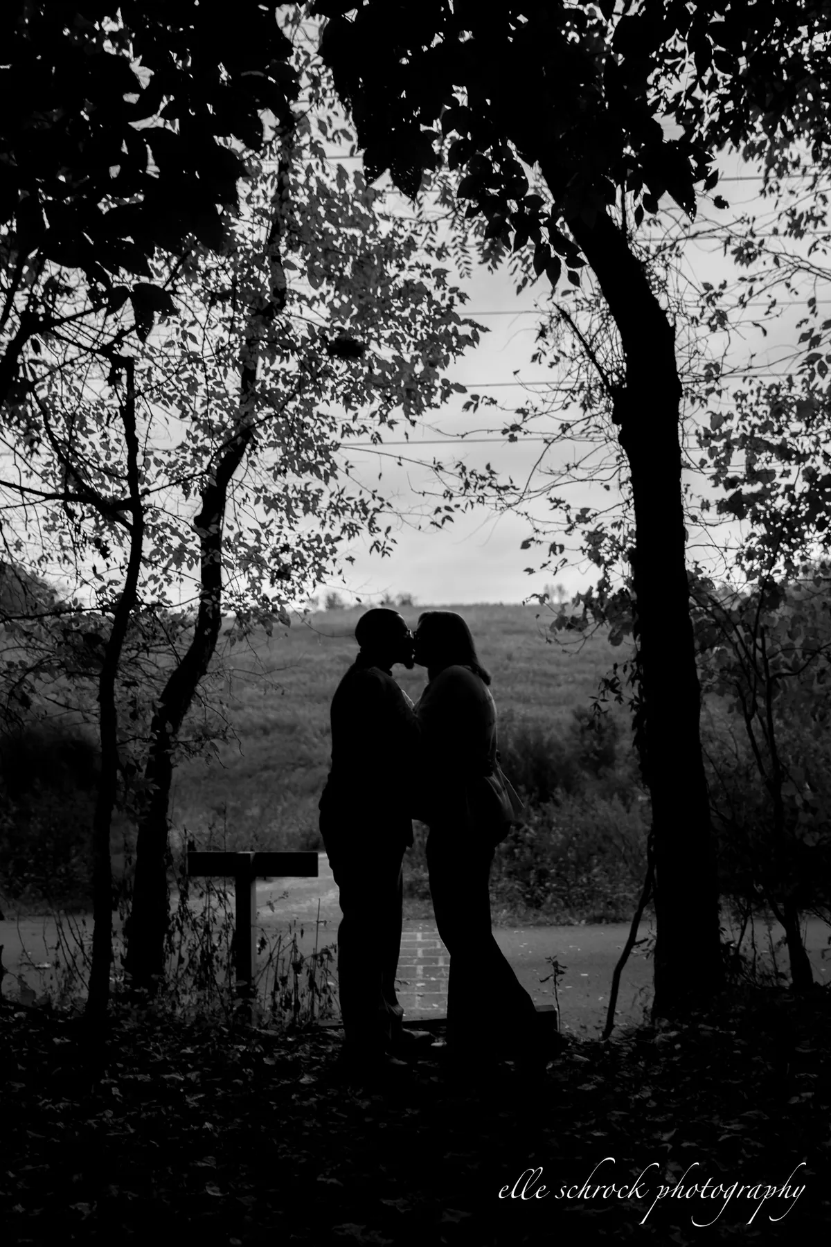 black and white engagement photo