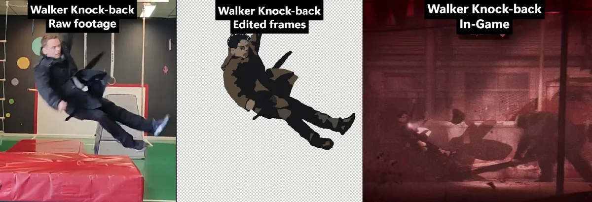 The raw footage and edited frames of a rotoscoped scene in Silver Pines