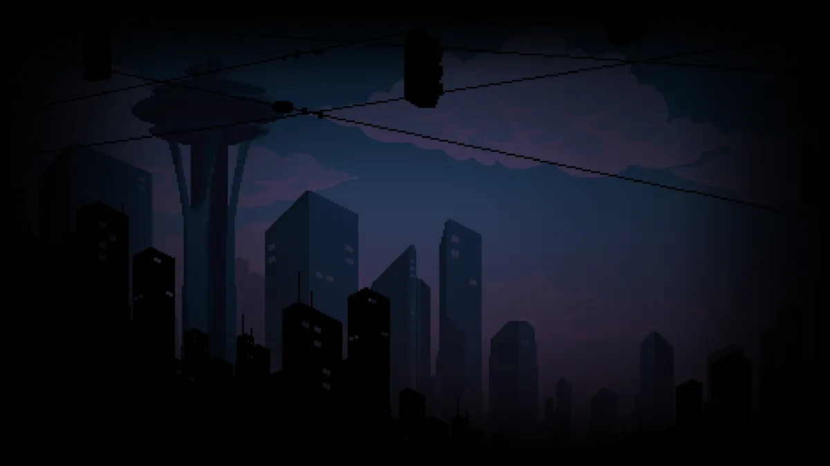 a pixelated cityscape of Seattle