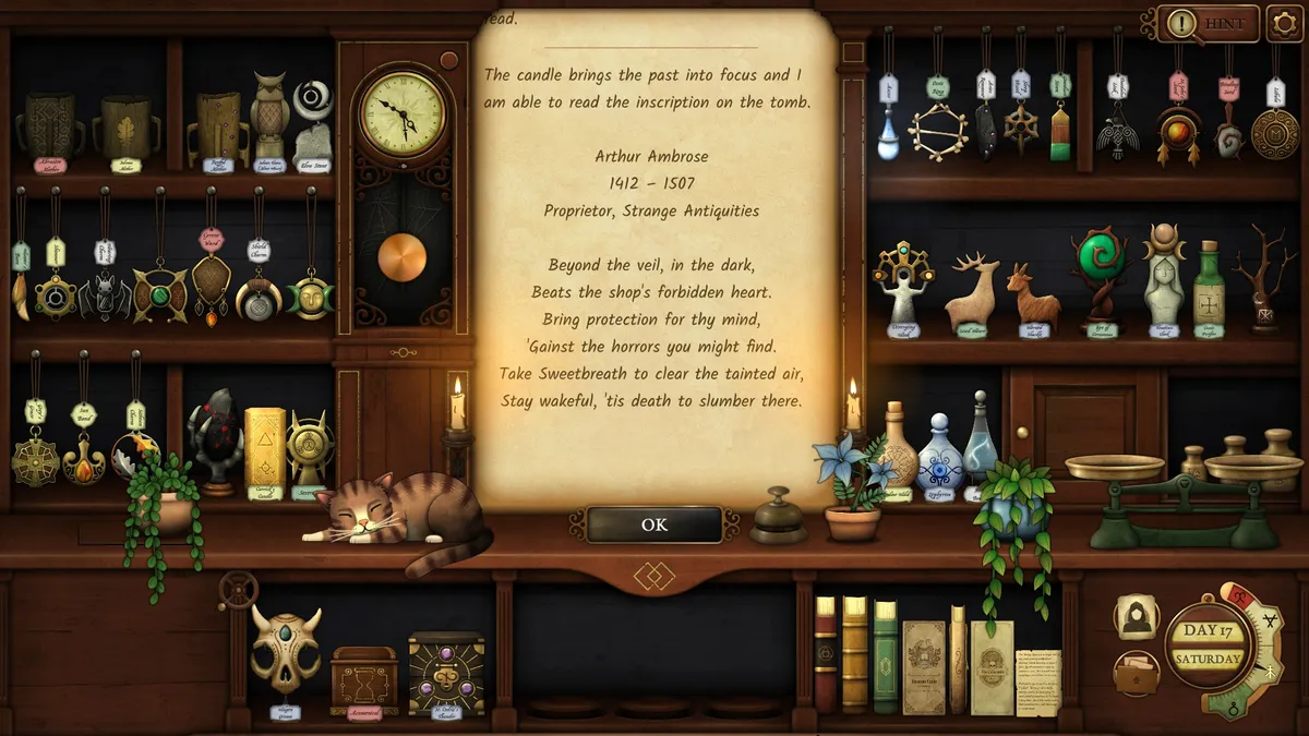 screenshot of the antiquities shop from Strange Antiquities