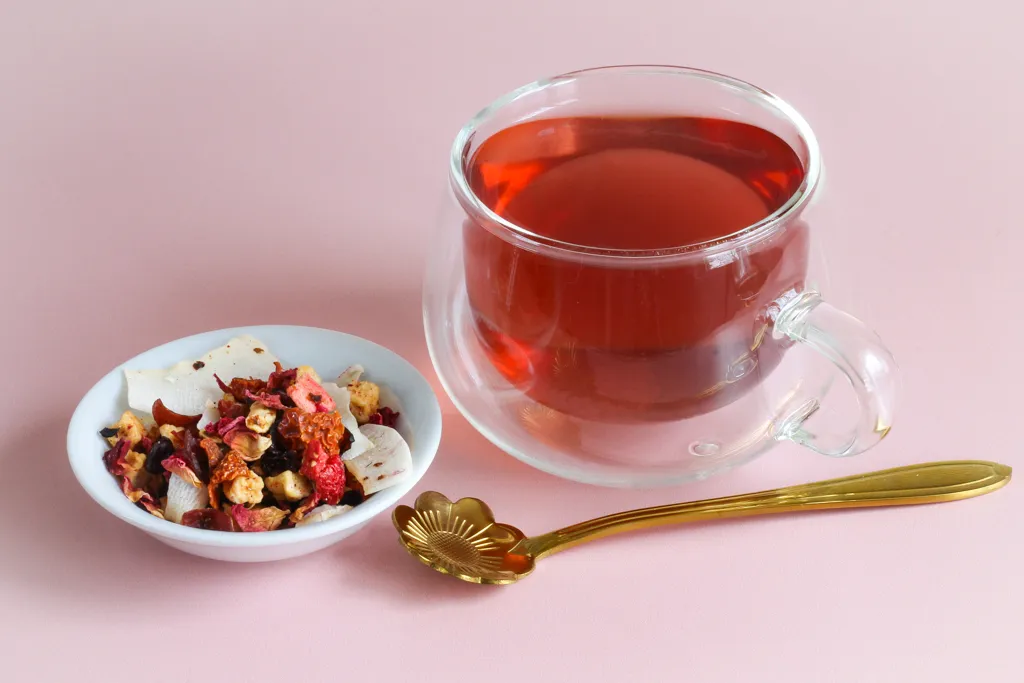 A cup of strawberry herbal tea
