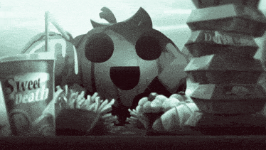 gif from the game 'Have a nice death' showing Pump Quinn eating