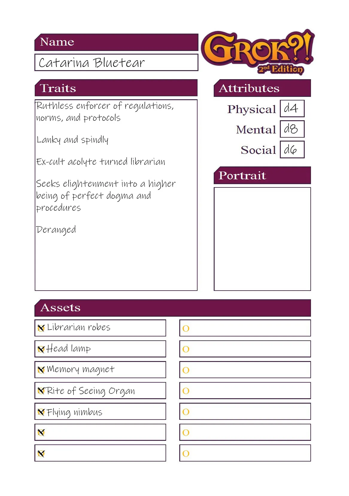 Catarina character sheet