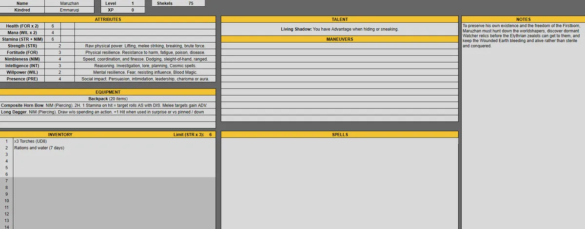 Of Blood & Clay part 1 - sheet