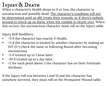 injury table