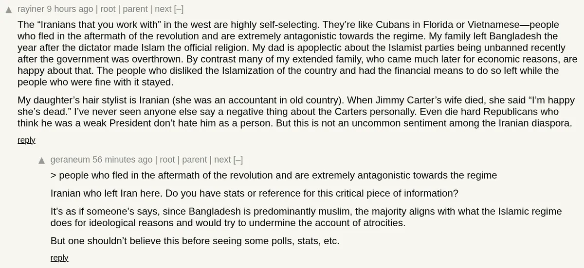 Comment thread on Hacker News