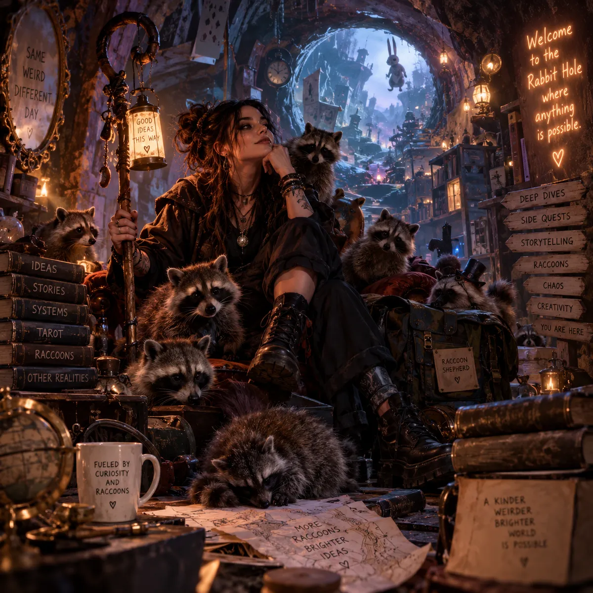 Raccoon Shepherd in the Rabbit Hole