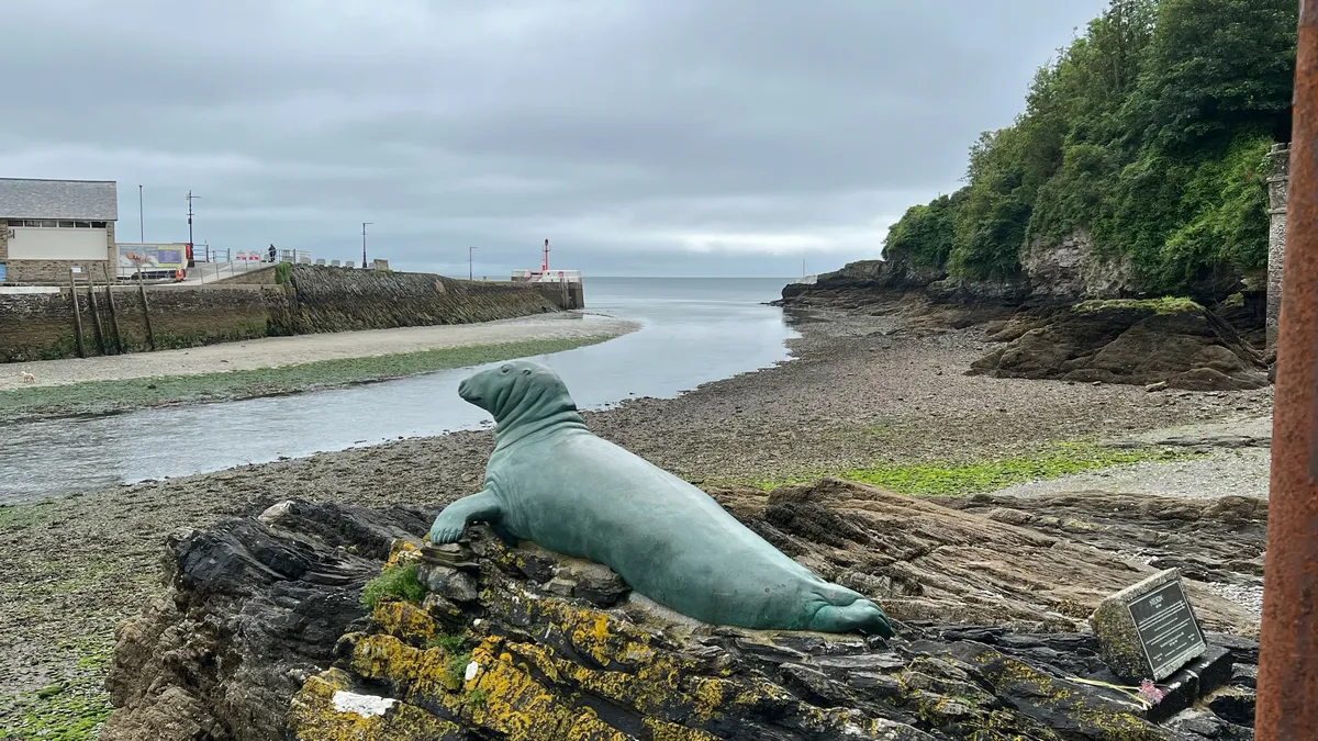 Nelson the bronze grey seal sculpture in Looe Harbour