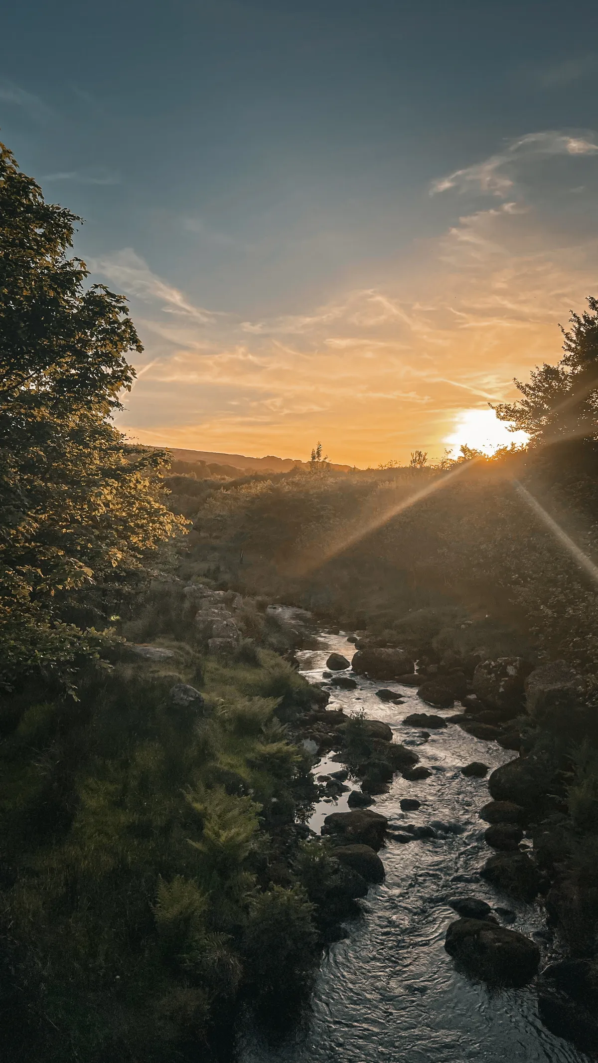 View of Blackbrook river at sunset