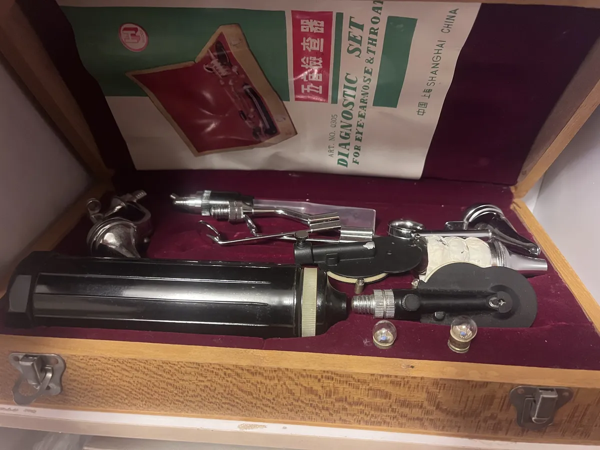 Found in the room we are staying in: my grandpa’s old diagnostic toolkit. It looks real frightening