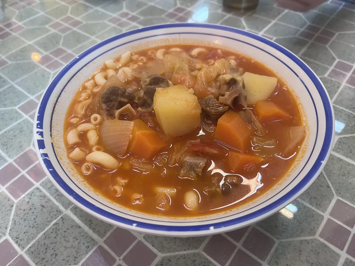 Ox tail macaroni soup—the subject of much debate between me and my mother in terms of how much I ate this as a child. The oxtail really slaps.