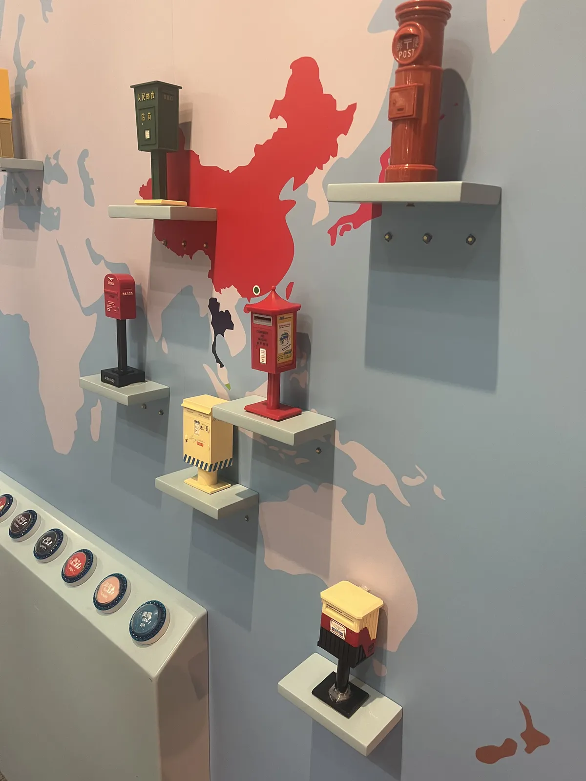 Tiny replicas for postboxes around the world (Canada is a 2010 Olympic one, which is the wrong colour)