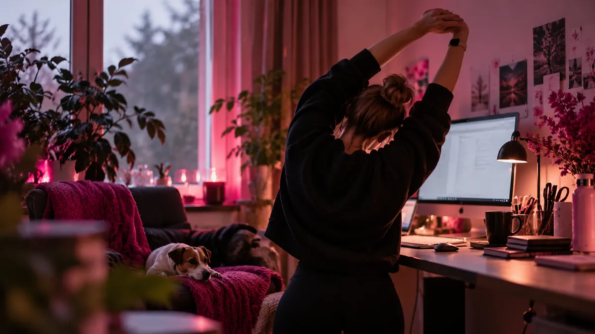 Pink-Lit Work-From-Home Stretch