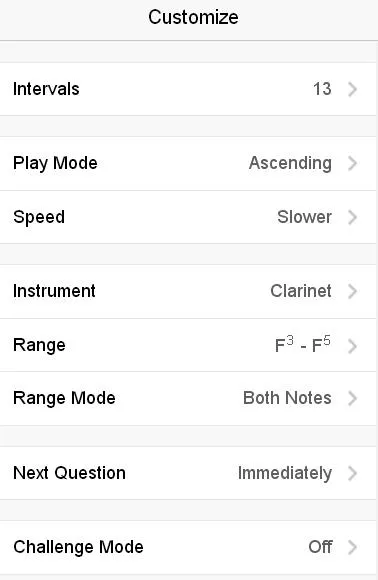 Music Theory Net 練習設定