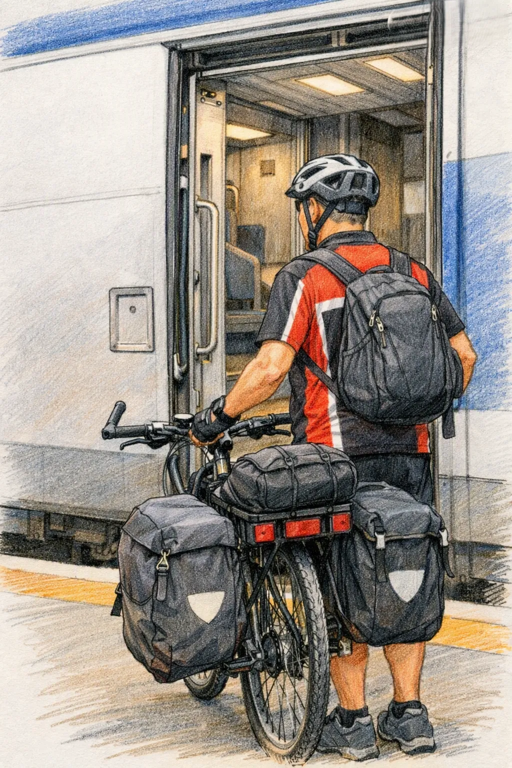Cyclist-entering-train