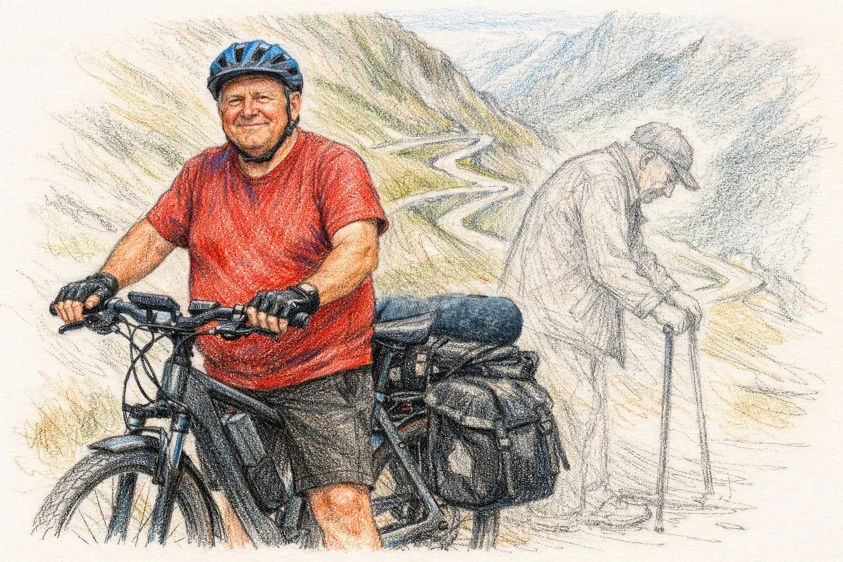 Fit Cyclist with faded old man