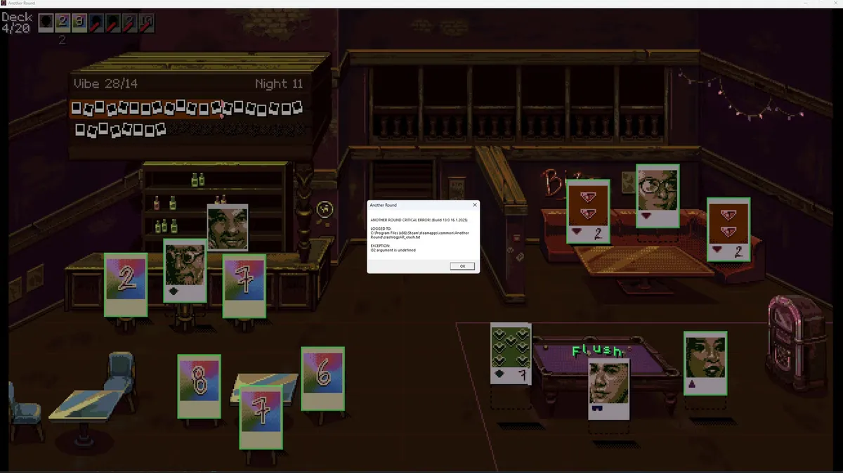The game Another Round has crashed with the error 