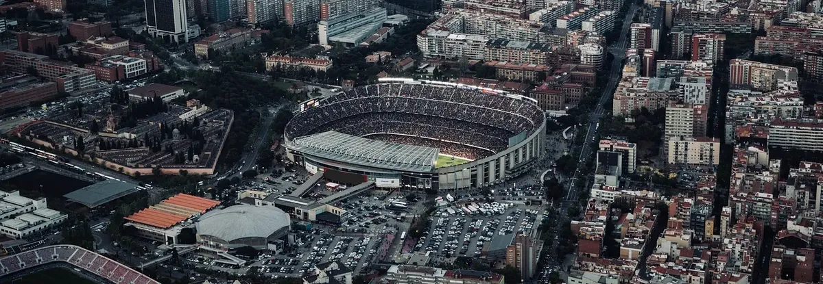 An aerial view of Spotify Camp Nou on a match day