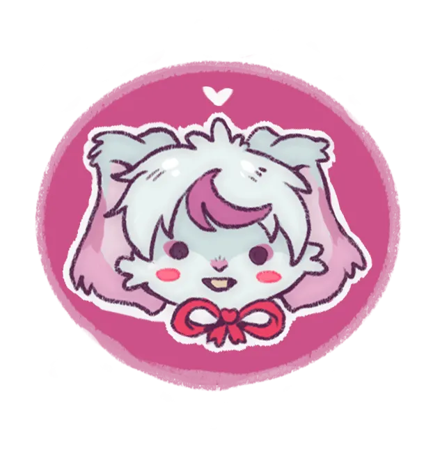 Uma ilustração de uma coelhinha de orelhas grandes branca com detalhes cor-de-rosa, com um lacinho rosa, em um círculo de fundo rosa e borda rosa
