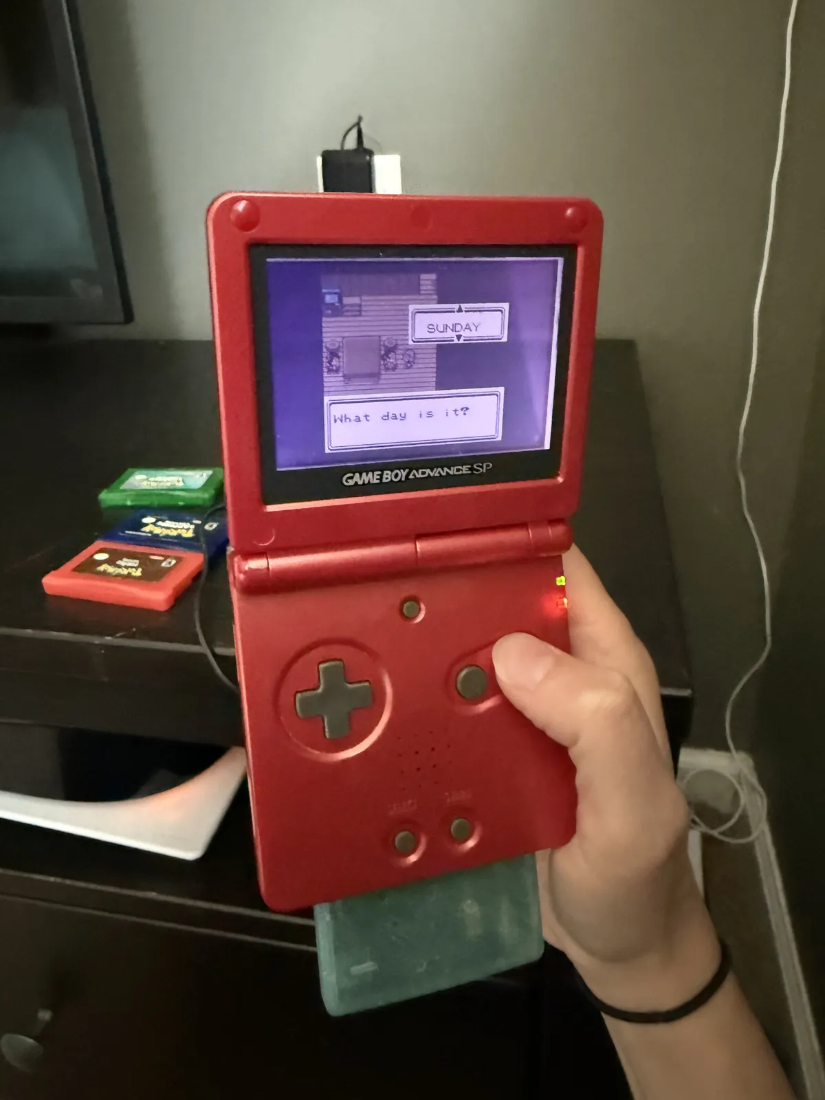 My Gameboy Advance SP, it lives!! Featuring Pokemon Crystal, my favorite.
