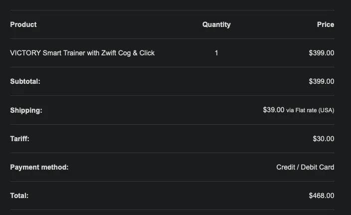 tariff screenshot
