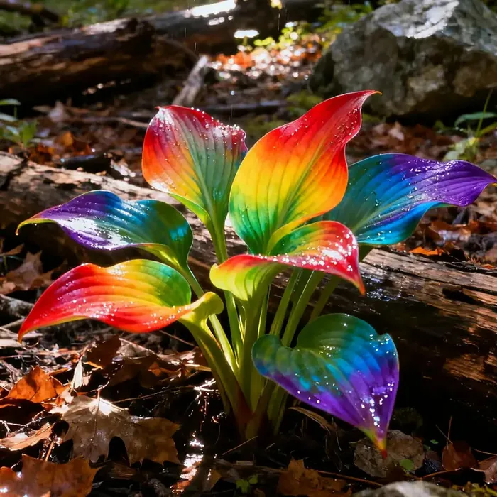 An AI Generated scam photograph of a Rainbow Hostas plant