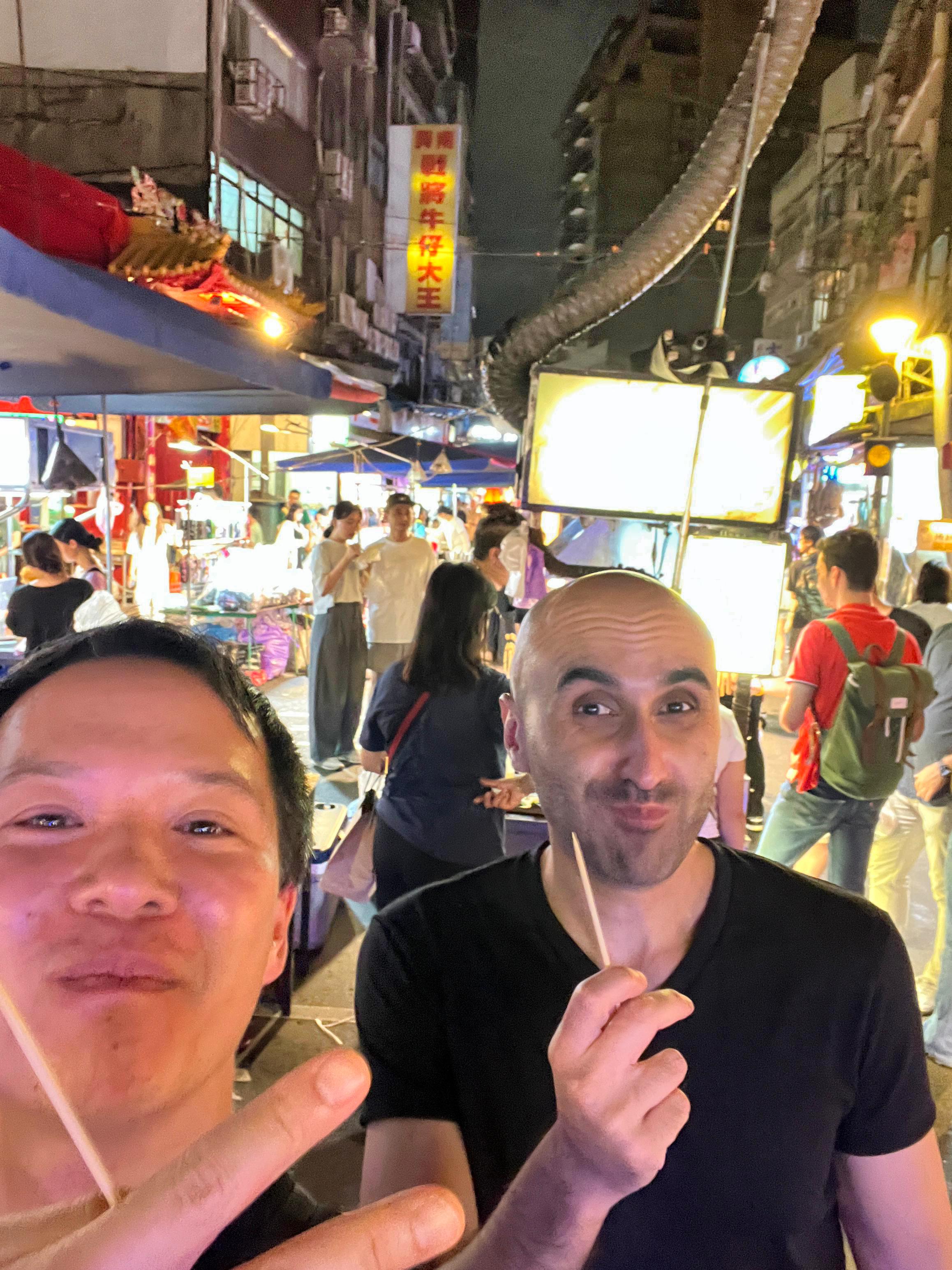 Me and my friend Pat at Raohe Night Market, Taipei