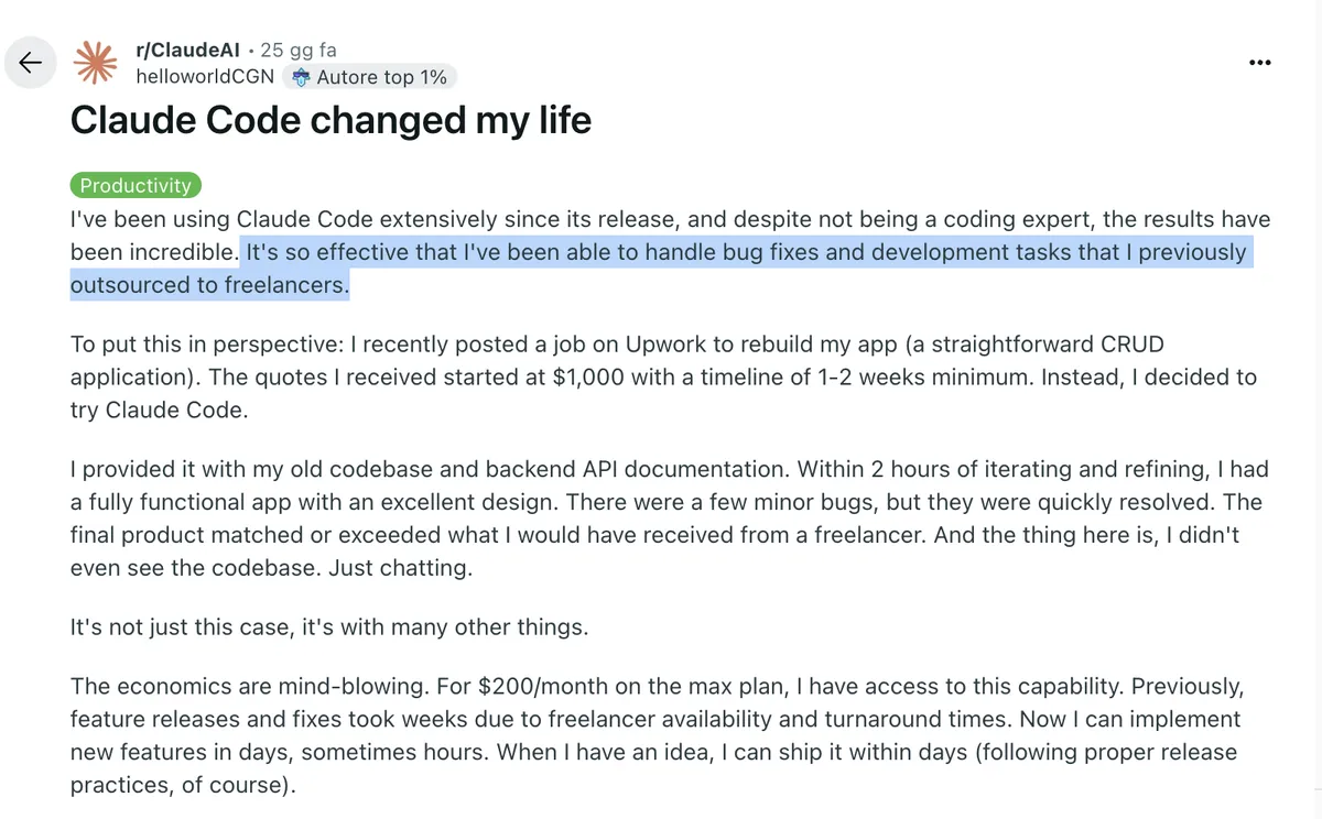 reddit_claude_code_testimonial