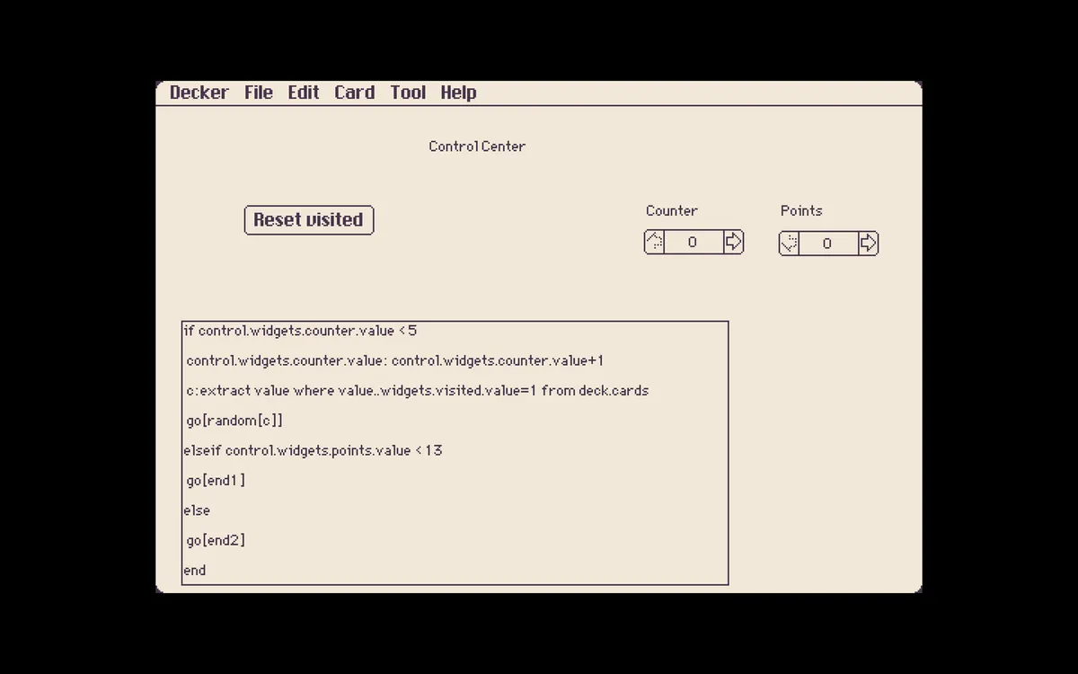 A interface written "Control Center" with a few buttons and some lines of code. The code is break down below in the text.