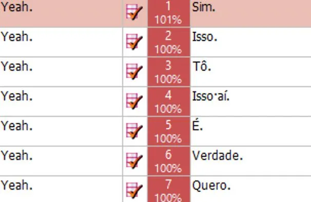 A column showing 7 lines of the word