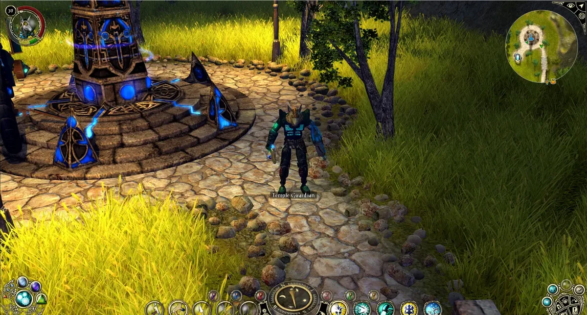 The Temple Guardian character, which is a robot that has a jackal-like face (like Anubis), an energy cannon arm, and a normal hand. His appearance can change depending on combat arts selected and items equiped.