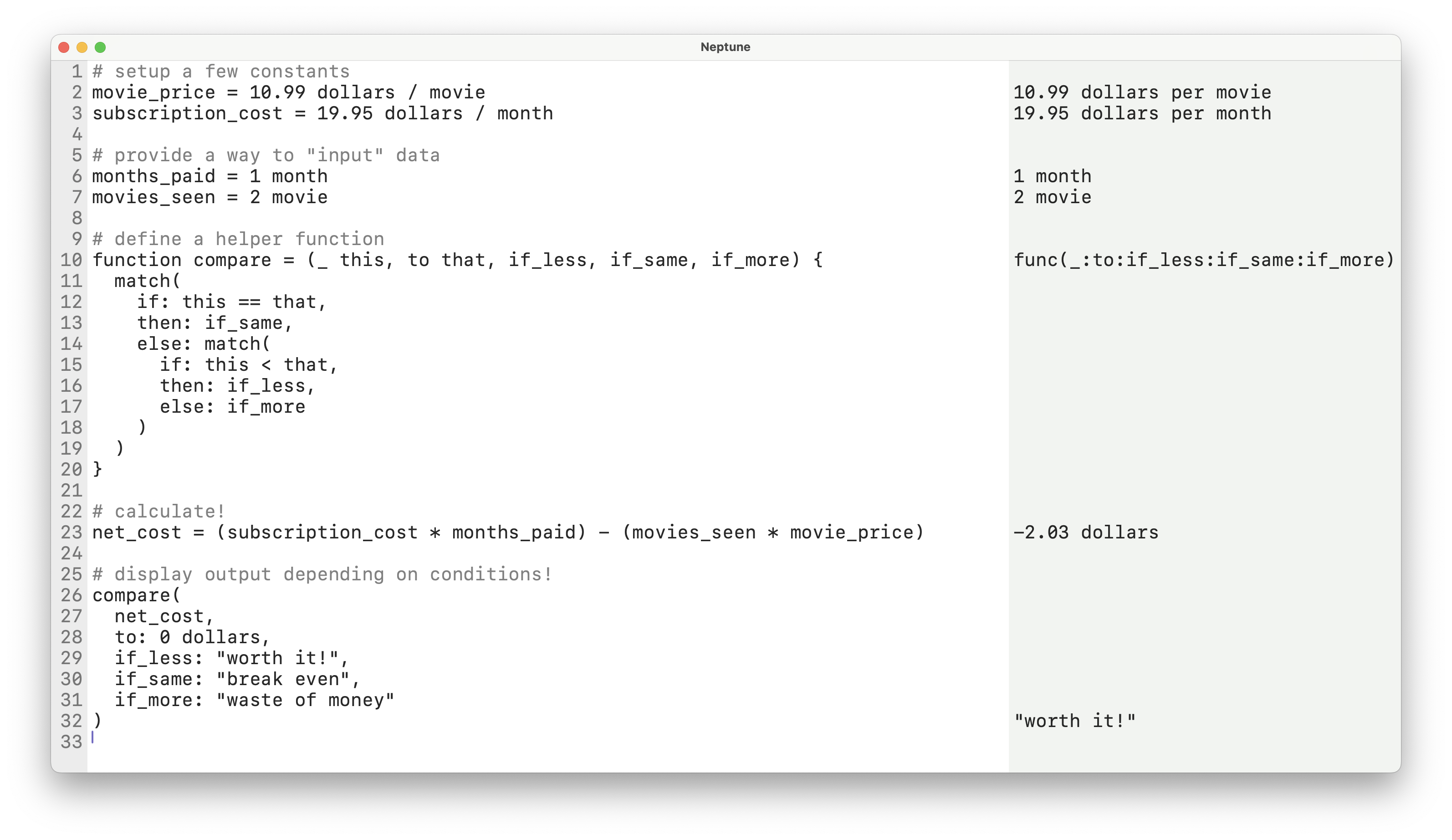 screenshot of an app with code on the left