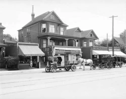 Photograph of a store in front of a home in Vancouver's West End