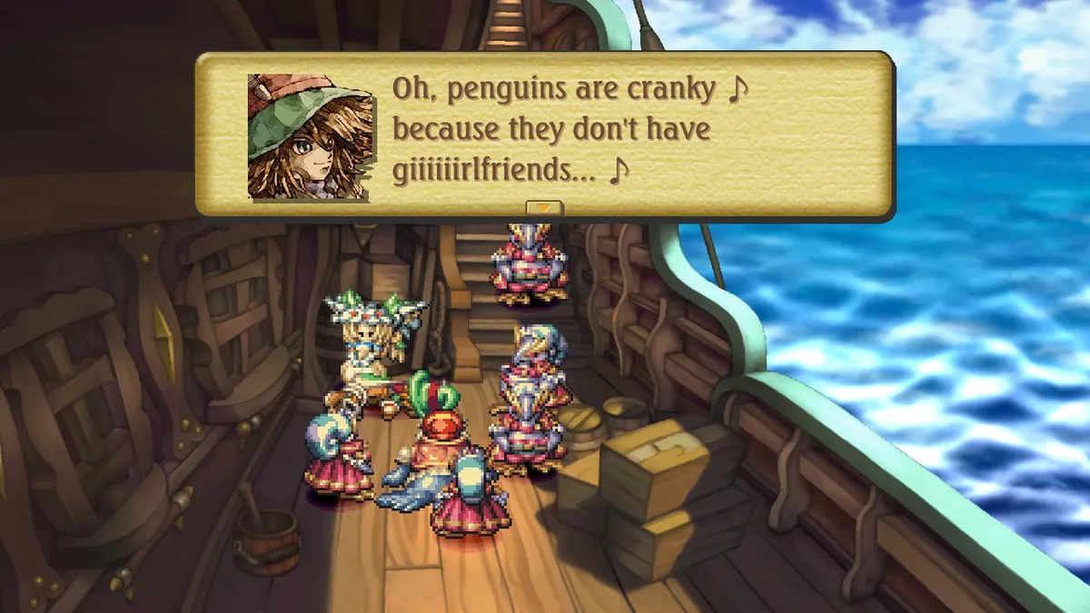 Gilbert singing his new song: “Oh, penguins are cranky ♪ because they don’t have giiiiiirlfriends… ♪”