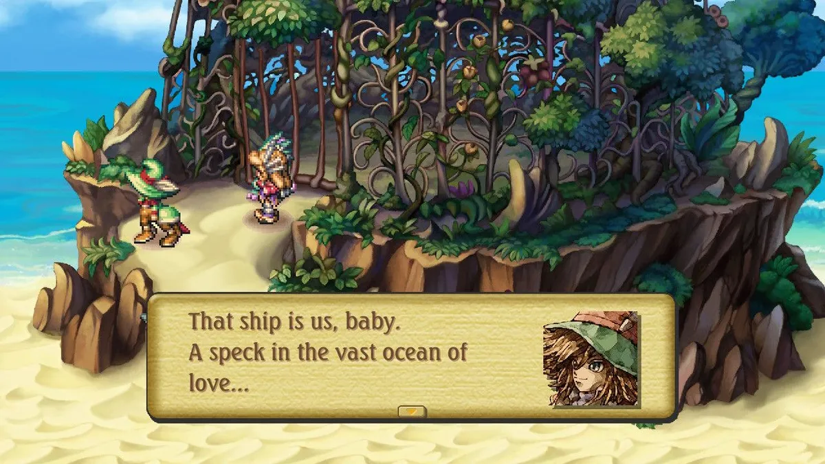 Gilbert, looking over the horizon: “That ship is us, baby. A speck in the vast ocean of love…”