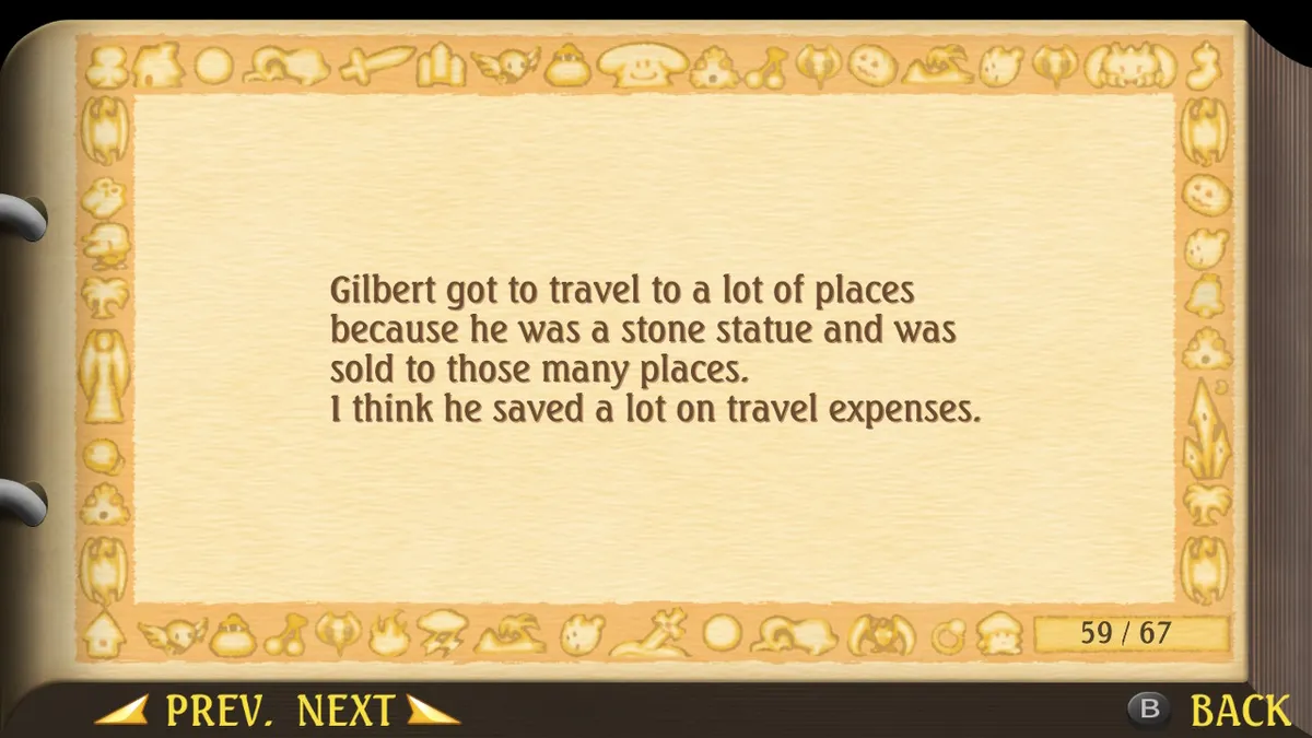 Cactus diary entry: Gilbert got to travel to a lot of places because he was a stone statue and was sold to those many places. I think he saved a lot on travel expenses.