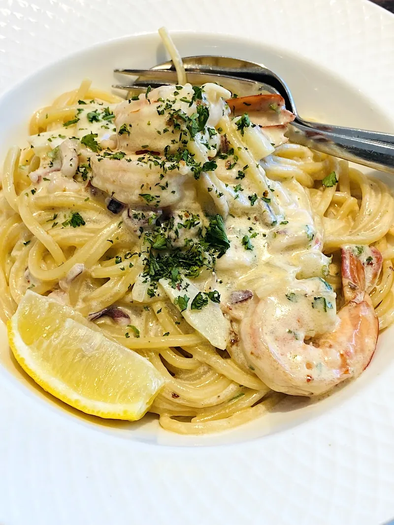 Three Dots seafood pasta