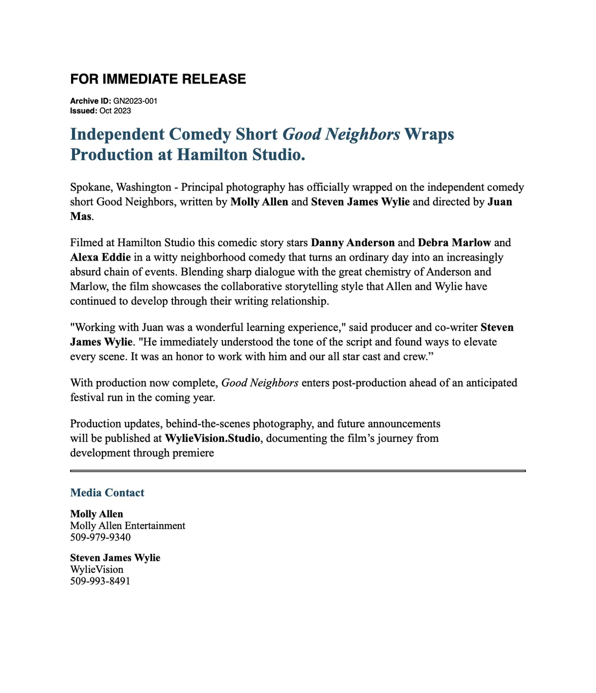 Good Neighbors Press Release