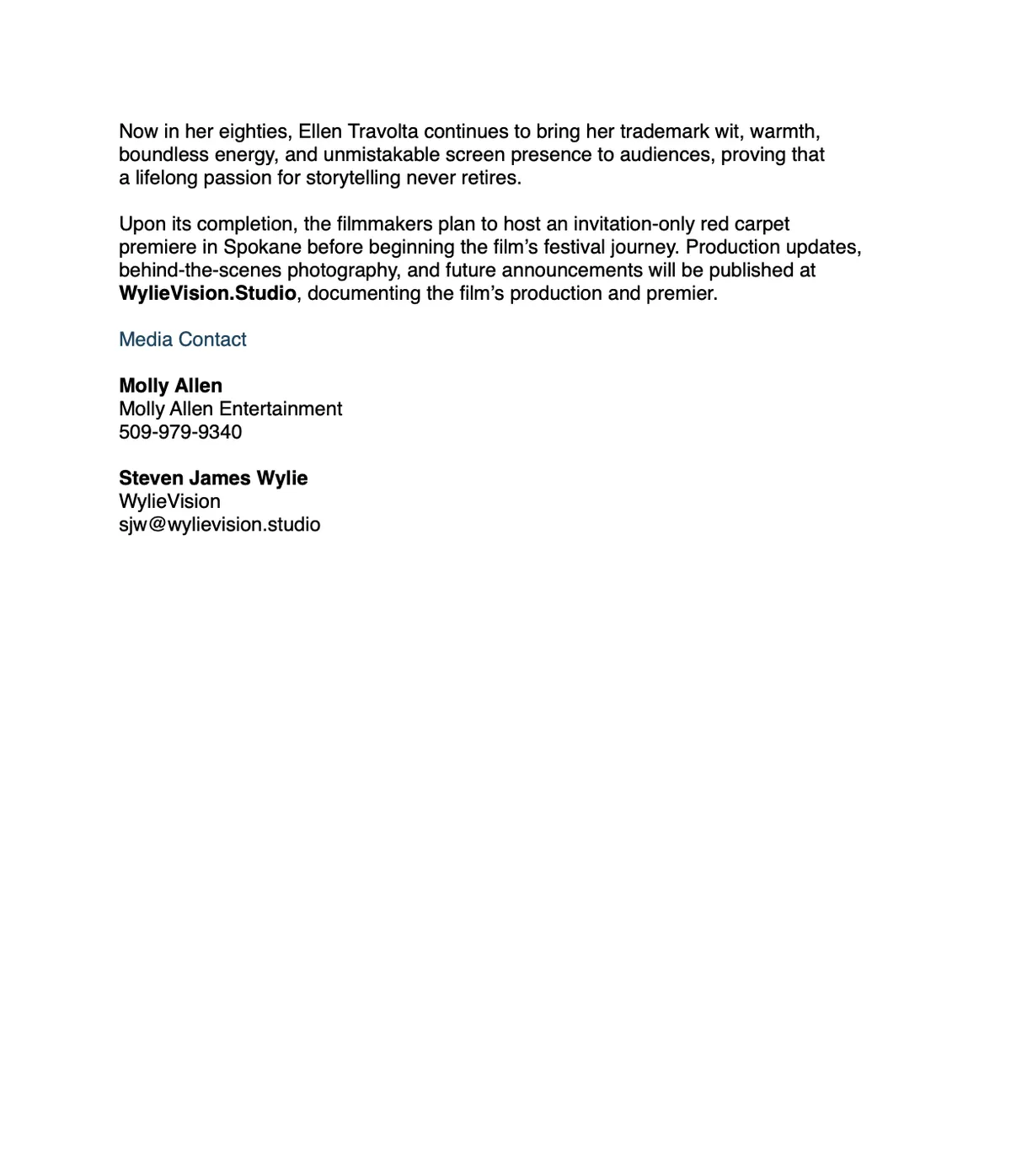 Goodbye Cecile Press Release