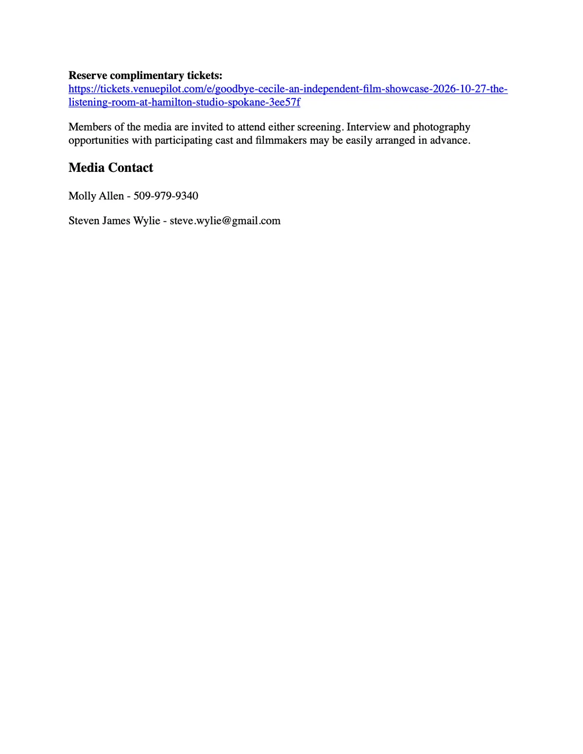 CECILE Premier Press Release