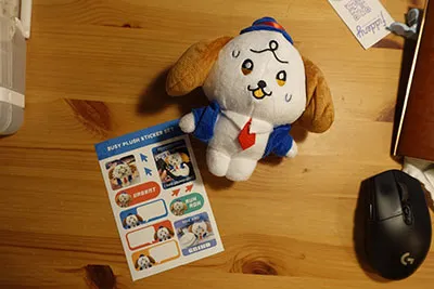 Sticker Sheet and Plush Doll of a Dog DSC01432