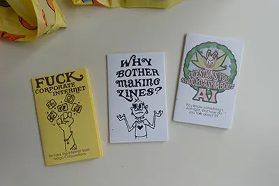 Three one page mini zines